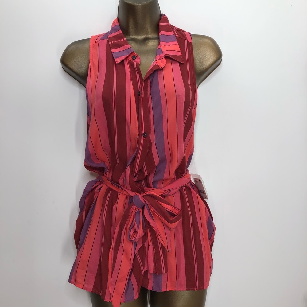 Free People coral striped blouse